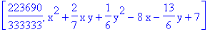 [223690/333333, x^2+2/7*x*y+1/6*y^2-8*x-13/6*y+7]